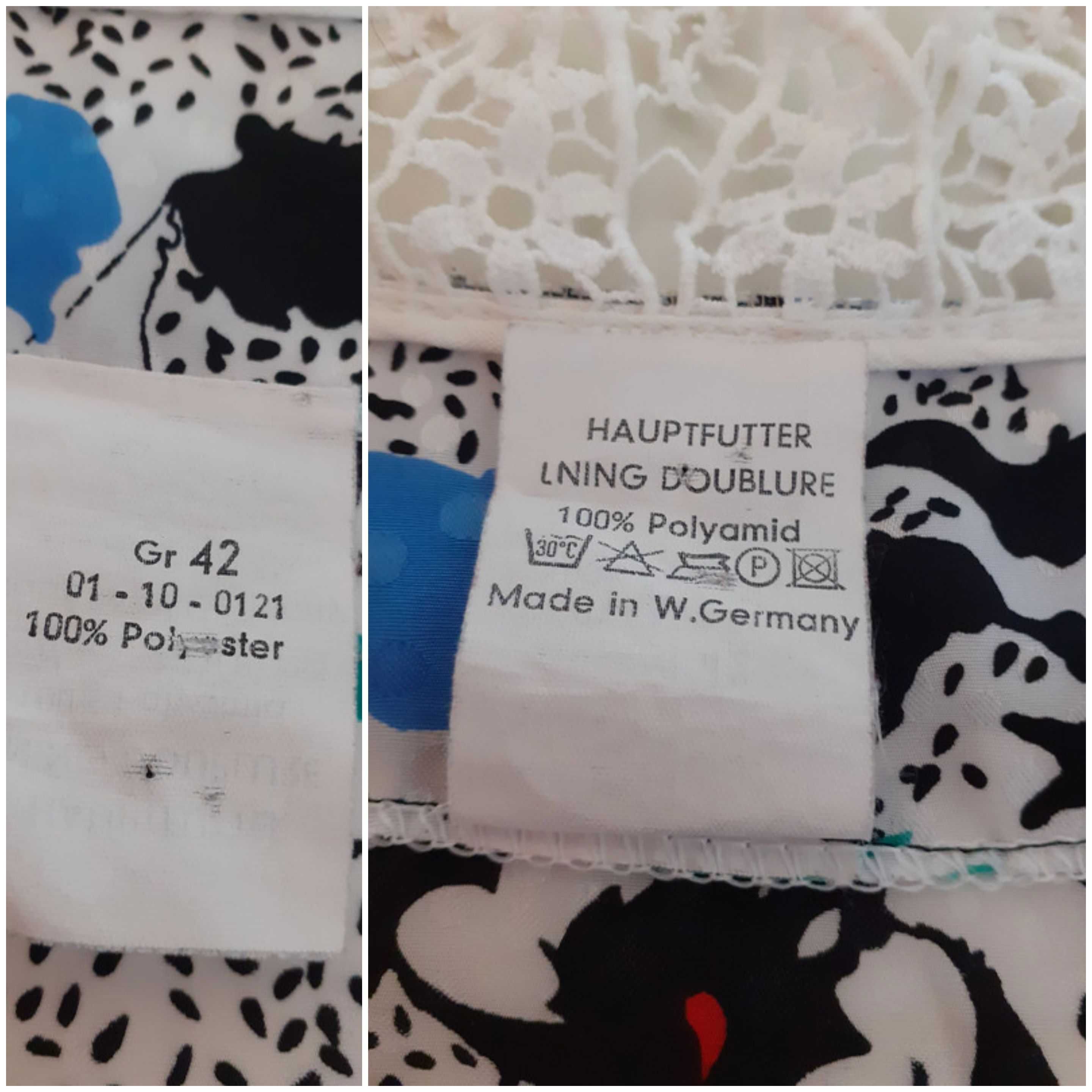 42 Sukienka real vintage '70s '80s midi bufki guziki kieszenie wzory