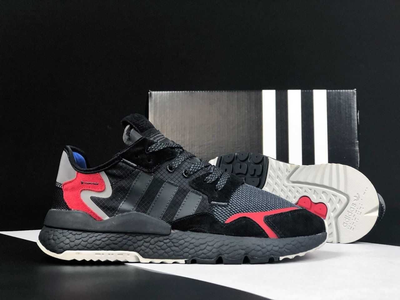 Чоловічі кросівки Adidas Nite Jogger  чорні з червоним 12223 ЗНИЖКА