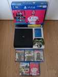 PS4 slim PlayStation 4, embalagem, comando Sony, 5 jogos