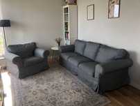 Rezerwacja/ Sofa 3-osobowa + fotel IKEA EKTORP – szary, komplet, Reda
