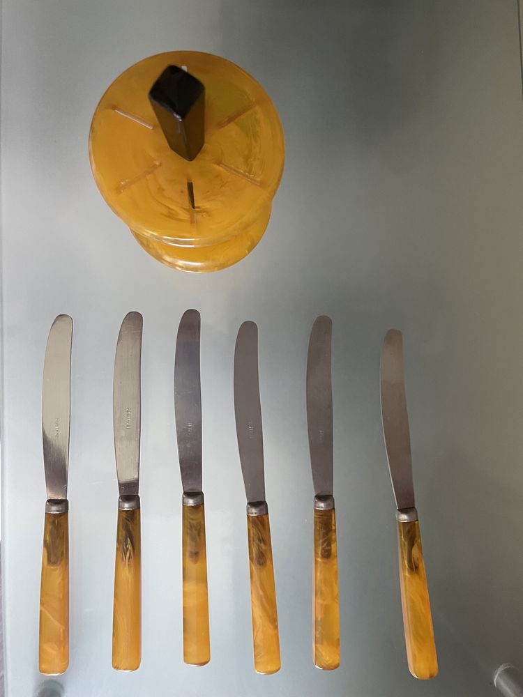 Noże nożyki Rostfrei Solingen bakelit sztućce vintage antyk