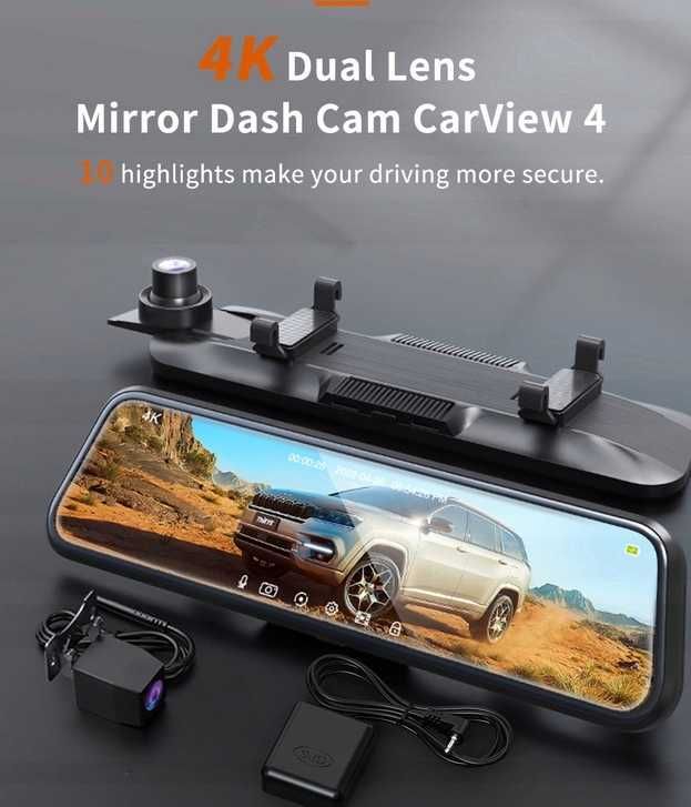 4K Car Dvr Mirror Dash Cam Ekran dotykowy z dwoma obiektywami
