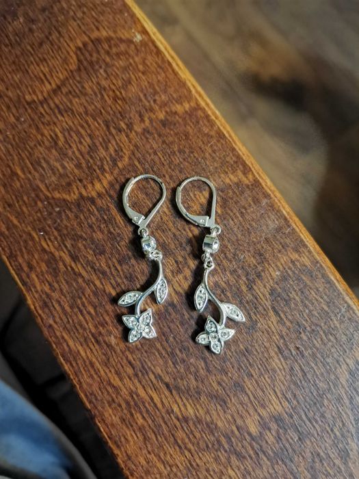 Komplet, Kolia Colibra kwiaty listki srebro plus kolczyki, ślubna