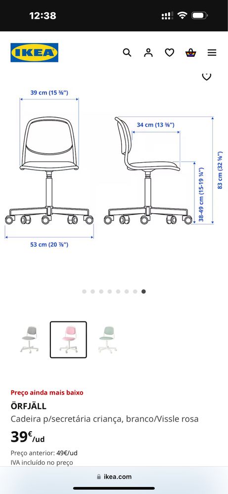Secretaria criança PAHL + cadeira criança ORFJALL Ikea branco/ rosa