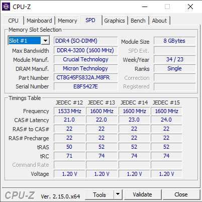 Crucial 16 GB SO-DIMM DDR4 3200 MHz / 2x8gb