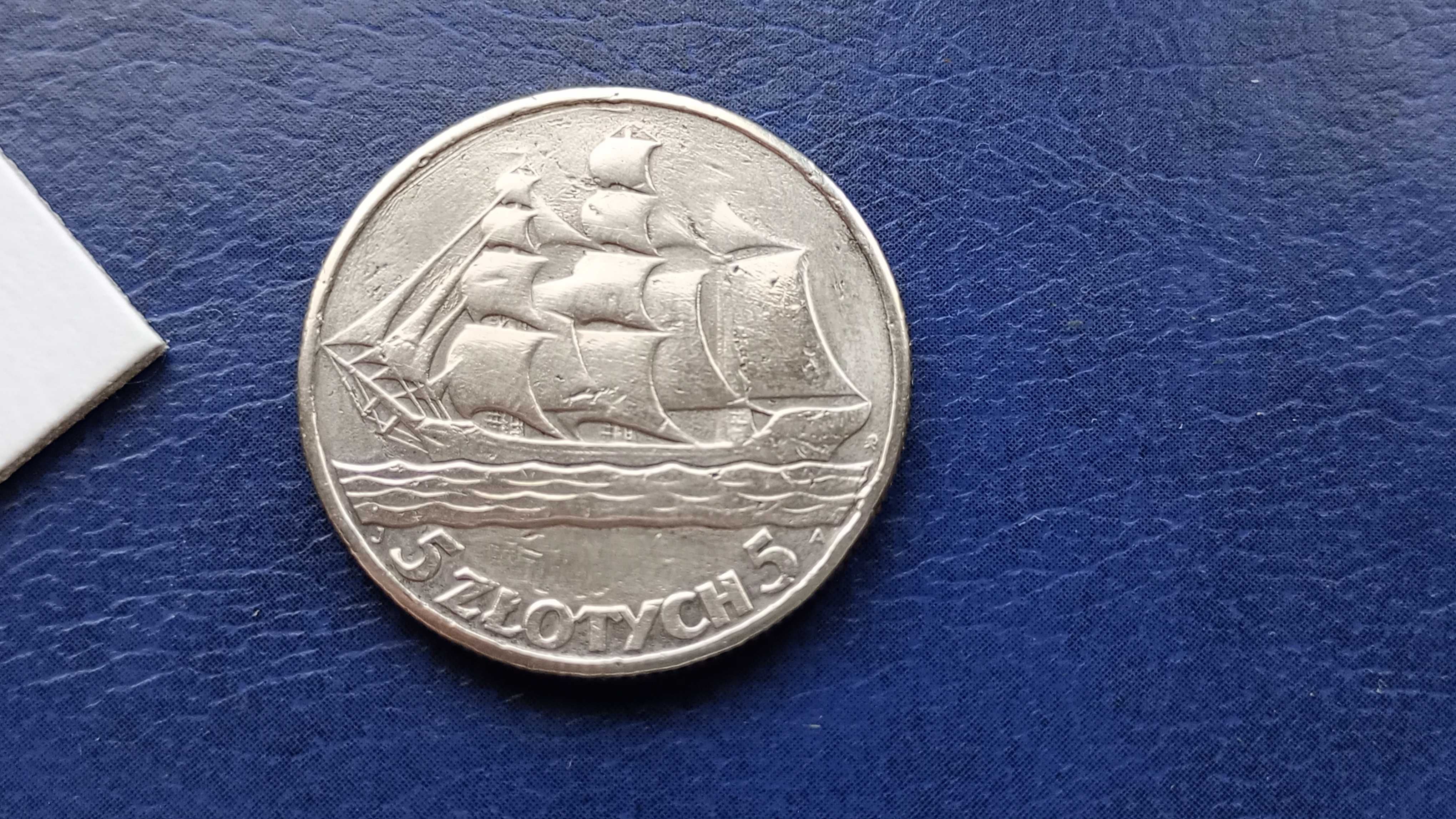 Stare monety 5 złotych 1936 Żaglowiec 2RP srebro