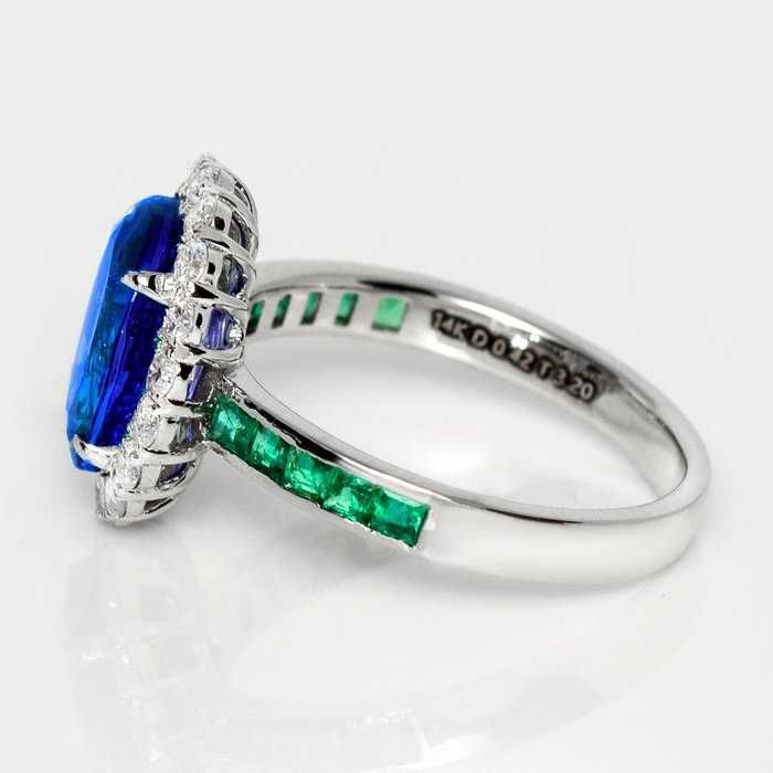 Tanzanit 3,20 ct + Diamenty | 14K Białe złoto Pierścionek zaręczynowy