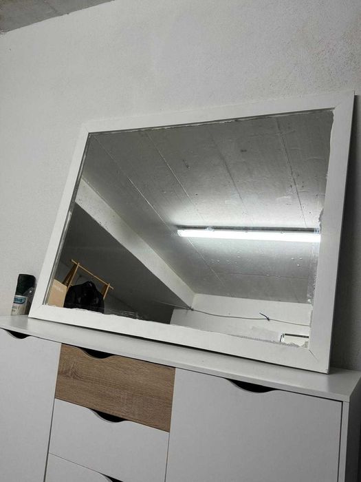 Espelho Grande Madeira Branco 1,30cm X 1,05cm