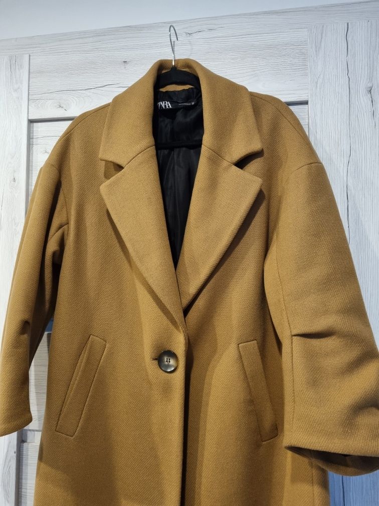 Wełniany płaszcz Zara XS oversize obniżka ceny