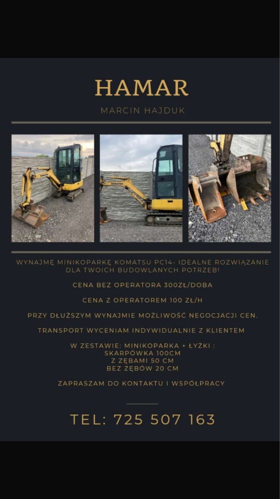 Wymajem wypozyczalnia przyczepki minikoparka karcher walec ogrodowy