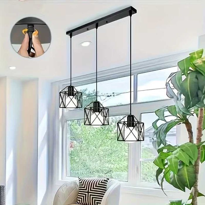 Lampa Wisząca Loftowa 3xE27 – Metalowa, Regulowana Wysokość