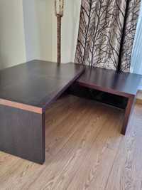 Dwuczęściowy stolik drewniany z półką szklaną