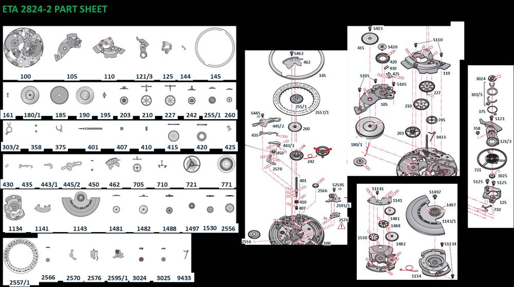Części do zegarków - STP1-11 ETA-2824 koła zębate #203 #210 #227