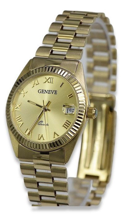Prześliczny 14k 585 złoty damski zegarek Geneve lw073y W