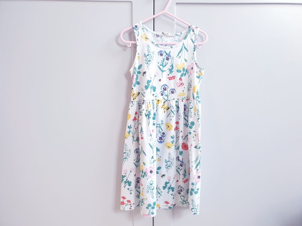 Biała sukienka w kwiatki H&M 122 128