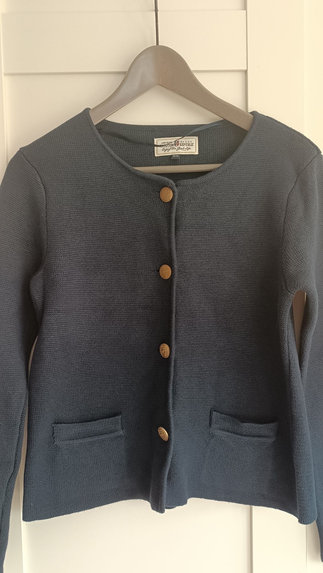 Hampton Republic Sweter rozpinany 36 38 S M bawełna wiskoza granatowy
