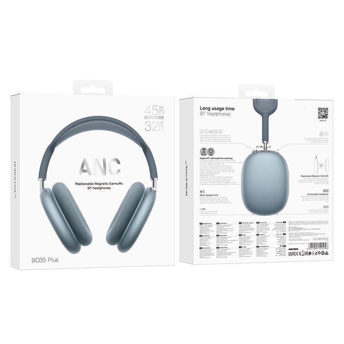 Borofone Słuchawki nauszne BO35 Plus Adorable bluetooth ANC niebieskie