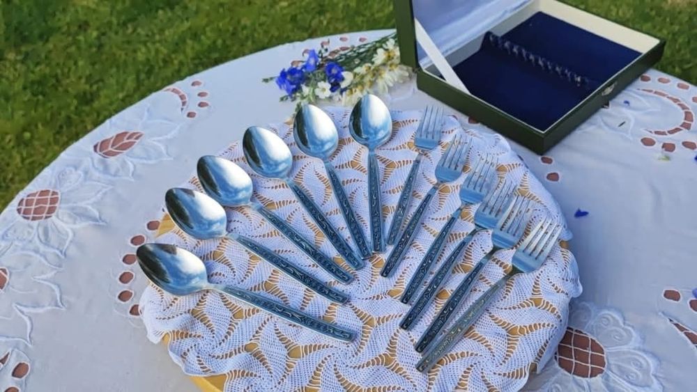 Zestaw sztućców posrebrzane łyżki+ widelce z czasów ZSRR,Baku 1970-80