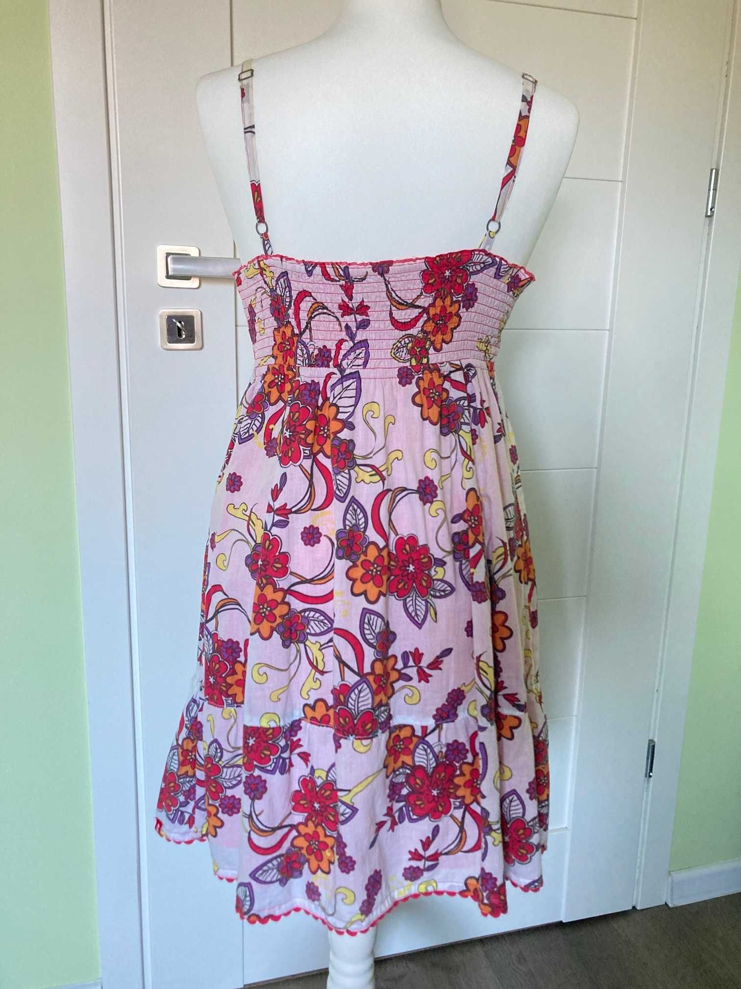 Śliczna kolorowa midi sukienka Edc by Esprit bawełna kwiaty