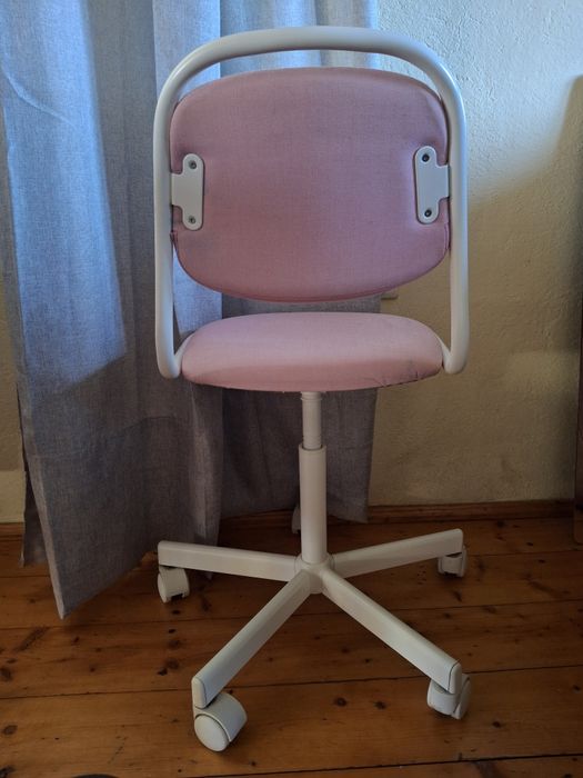 Krzesło biurowe dla dzieci IKEA orfjall białe różowe