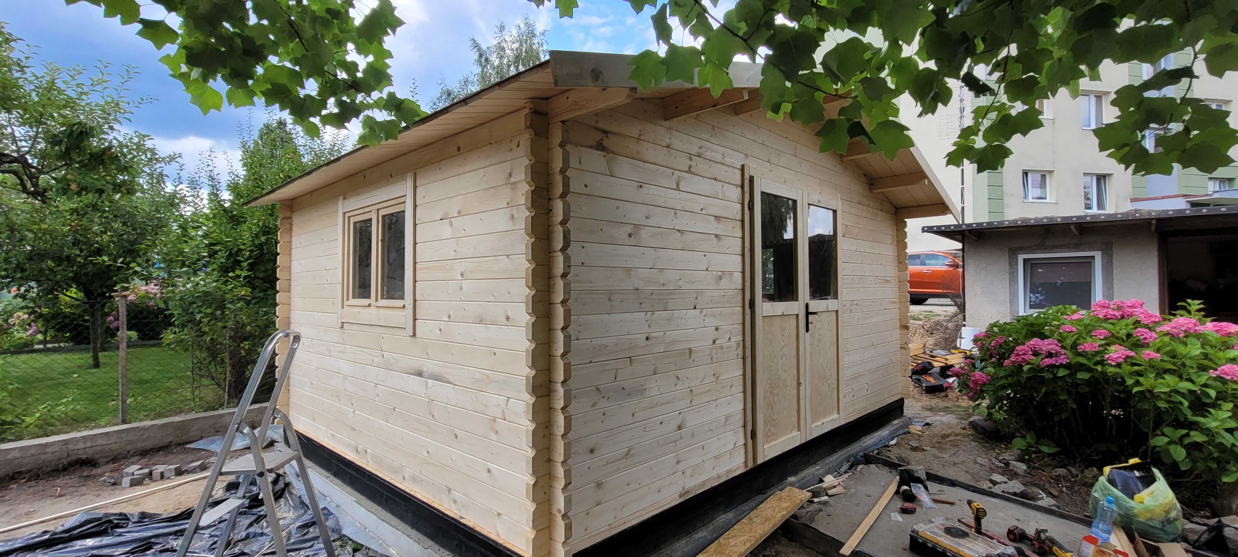 domek letniskowy + zadaszenie + okno *4 x 3,80* ściany z BALIKA 34 mm*