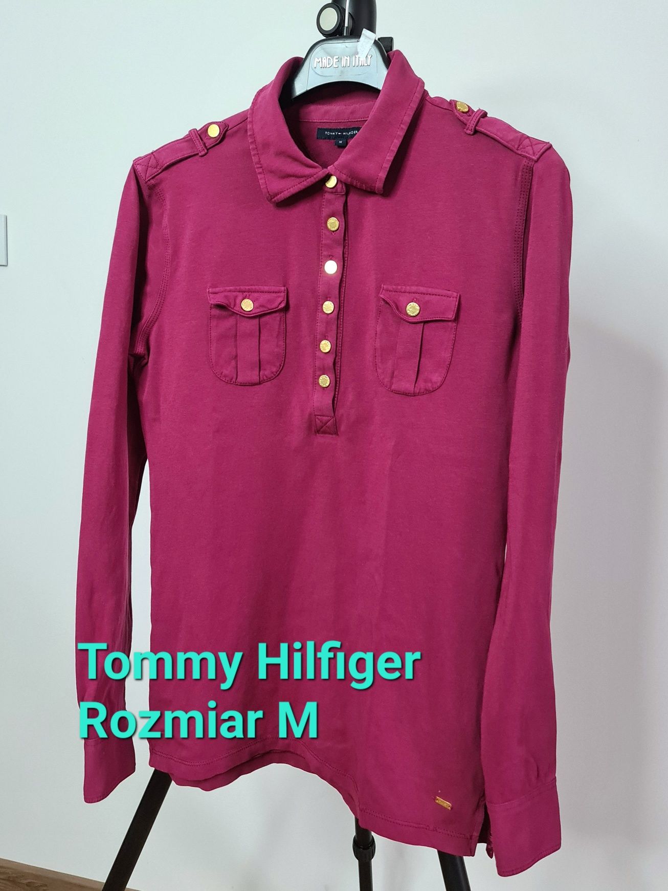 Tommy Hilfiger różowa fuksjowa bluzka polo longsleeve damska M