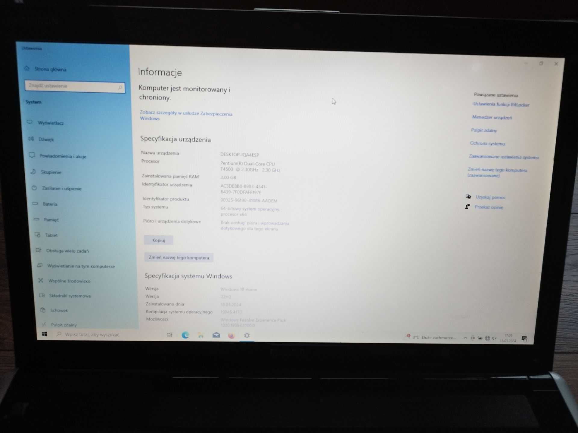 Laptop Dell Inspiron 1750 17.3" 240GB SSD 3GB W10