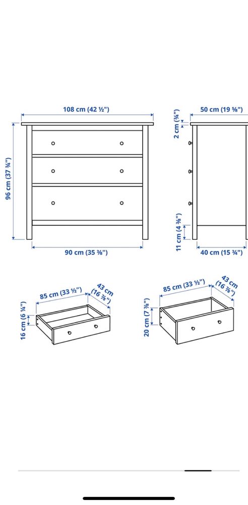 Comoda ikea hemnes branca 3 gavetas como nova