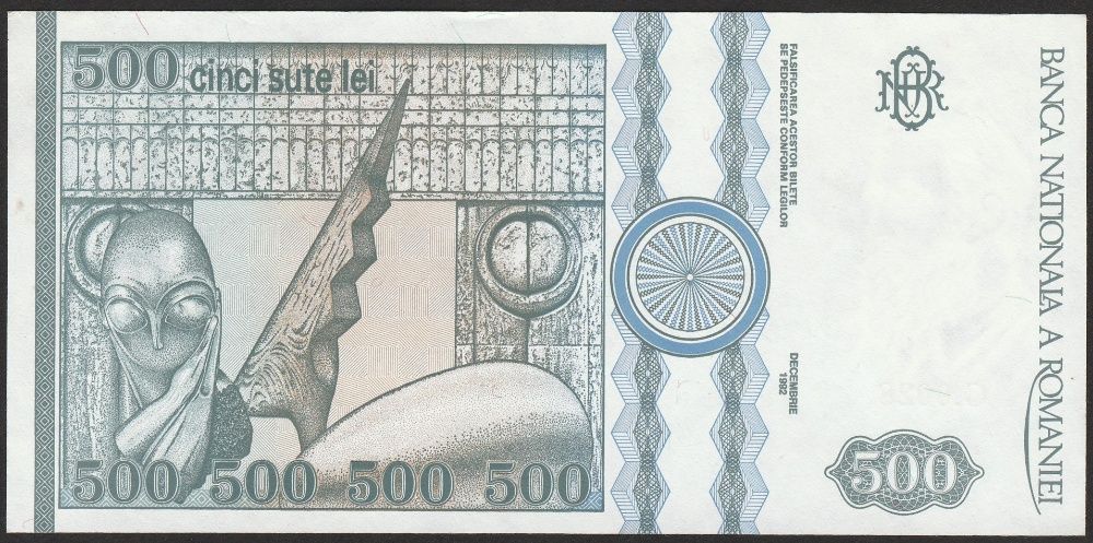 Rumunia 500 lei 1992 - C. Brancusi - stan bankowy - UNC -