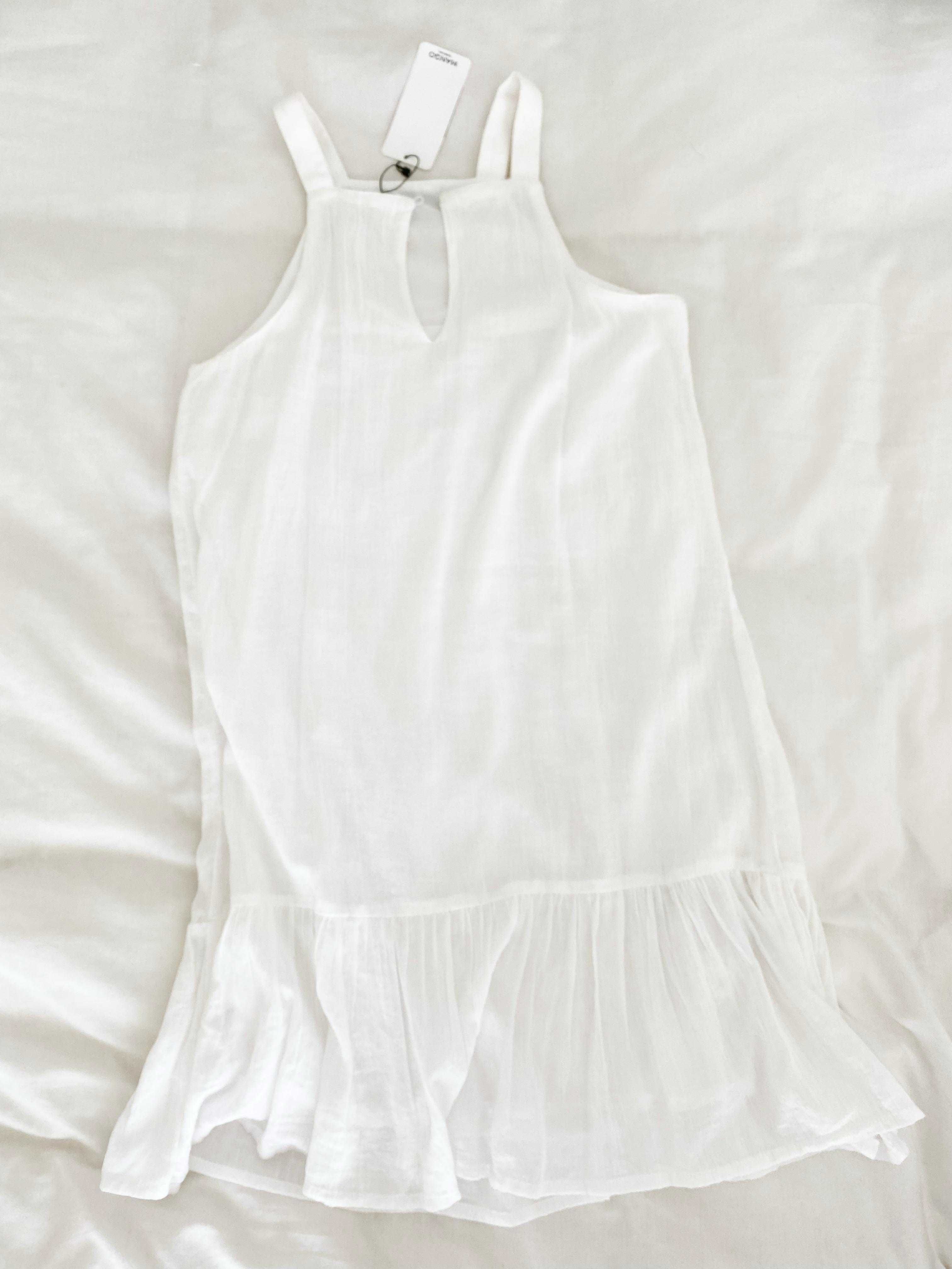 Vestido branco com brilhantes na gola Mango / Novo / Portes incluídos