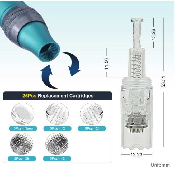 Kit DermaPen Blue Sem Fio + 25 Cartuchos + 2 Baterias