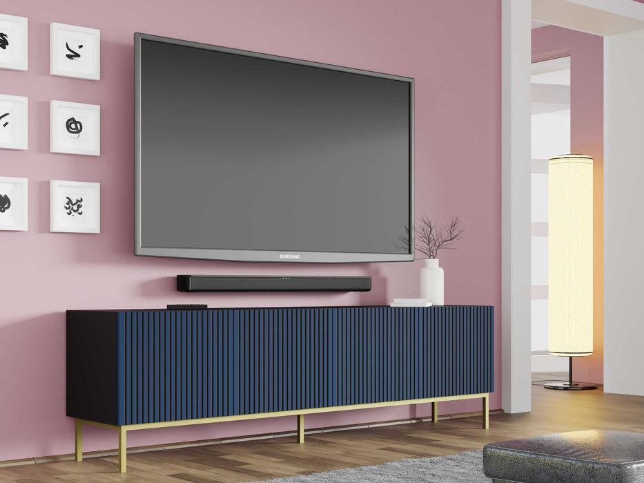 Szafka rtv Ravenna F 200 cm 3D3S czarny / granat z ramą