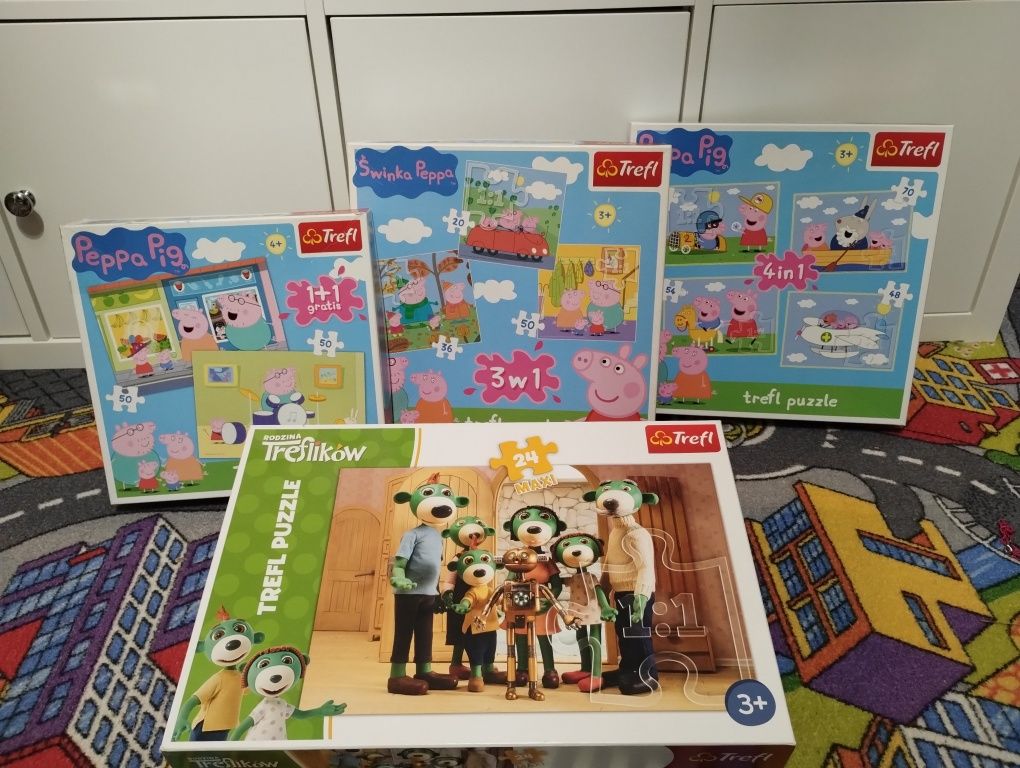 Puzzle świnka Peppa 9 układanek +  rodzina treflików