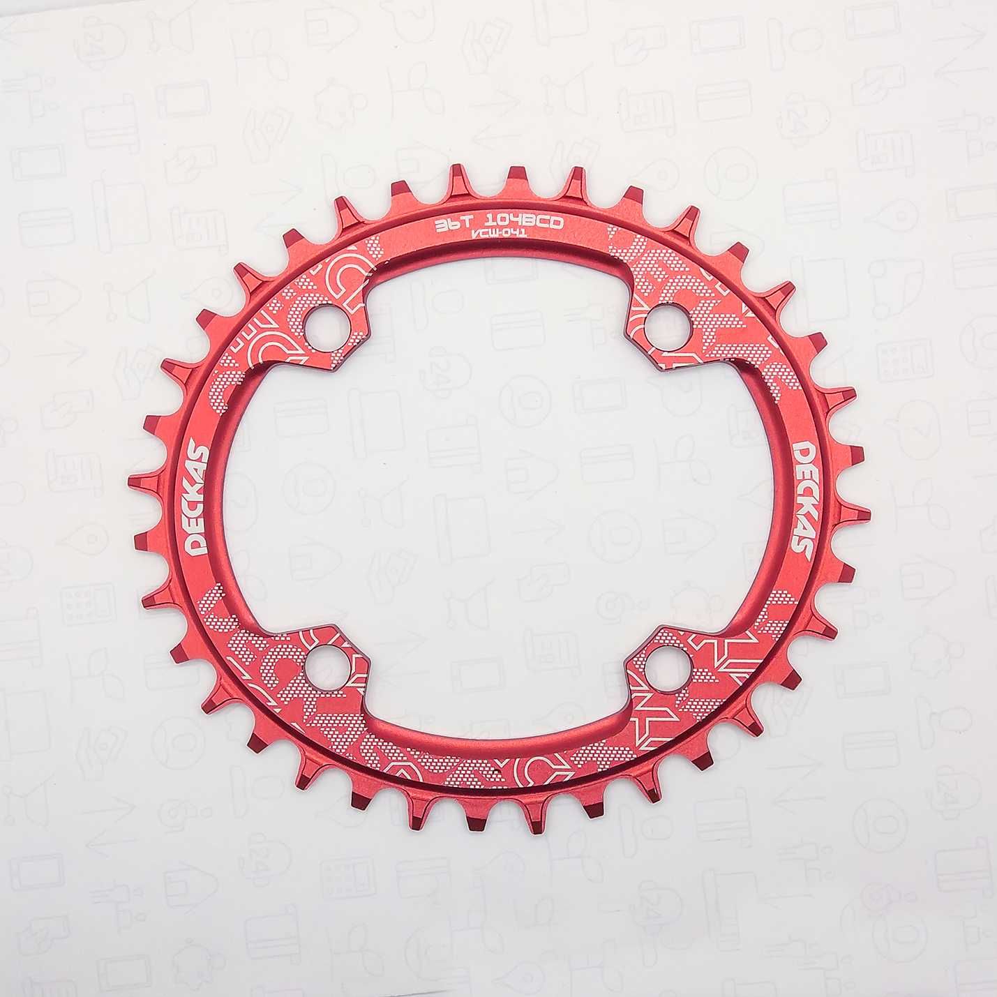 DECKAS 104BCD zębatka narrow wide, 32T 34T 36T 38T czerwona, owalna
