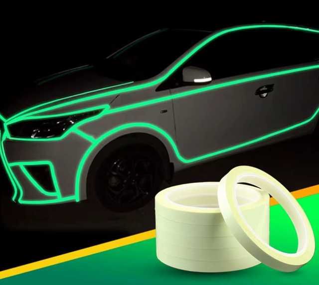 Taśma odblaskowa fluorescencyjna świecąca w nocy samoprzylepna 5m