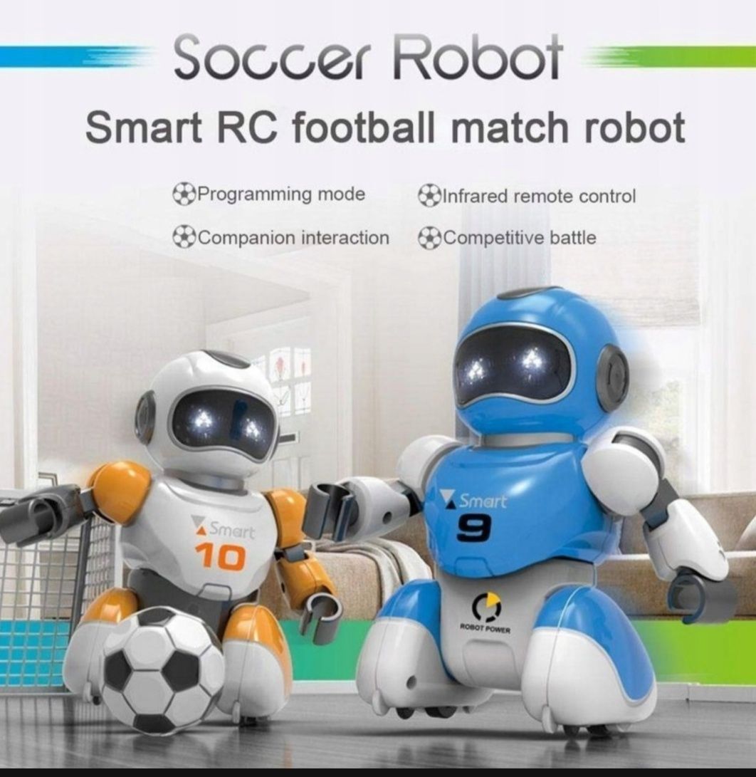 Dwa roboty interaktywne grające w piłkę