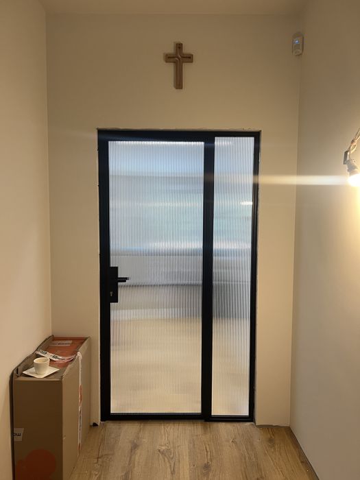 Drzwi szklane ornamentowe z klamką szer 76cm 111cm wys 208cm loft