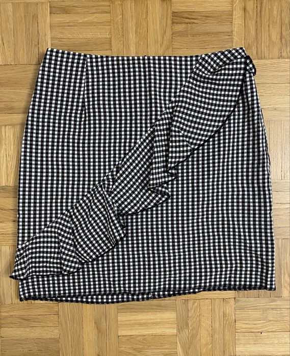 H&M spódnica mini z falbanką w kratkę wiskoza 38
