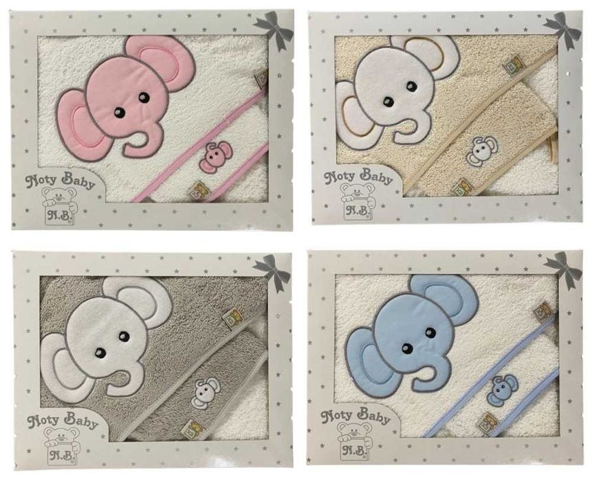 Vários conjuntos de toalha de banho e luva para bebé