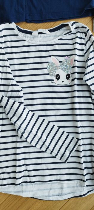 Zestaw koszulek z krótkim rękawem t-shirt paski cekiny królik 134/140