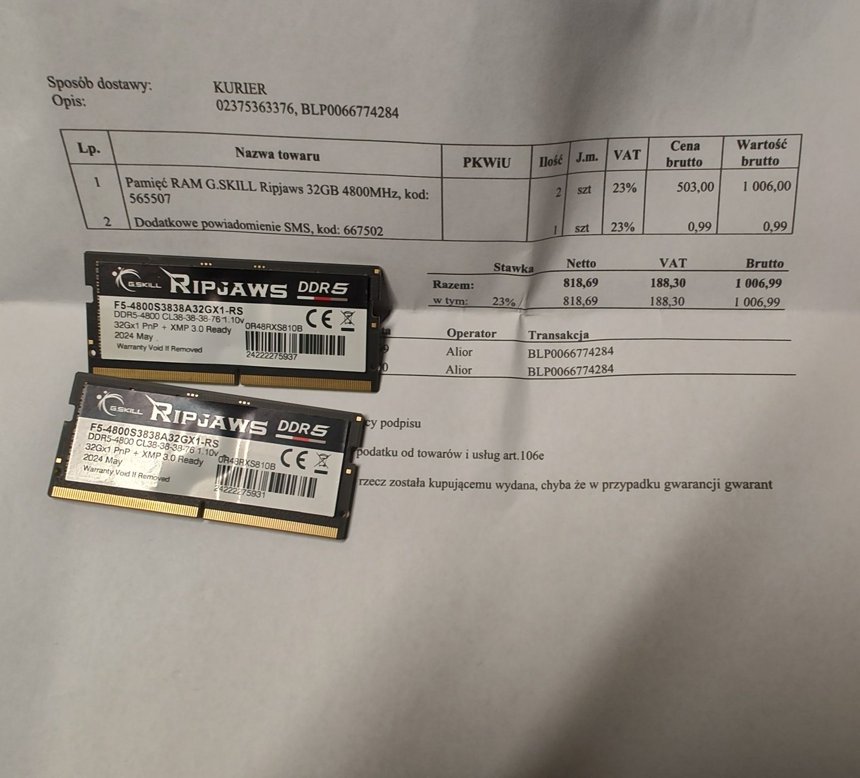 2x32GB Sodimm ddr5 4800, gwarancja pl