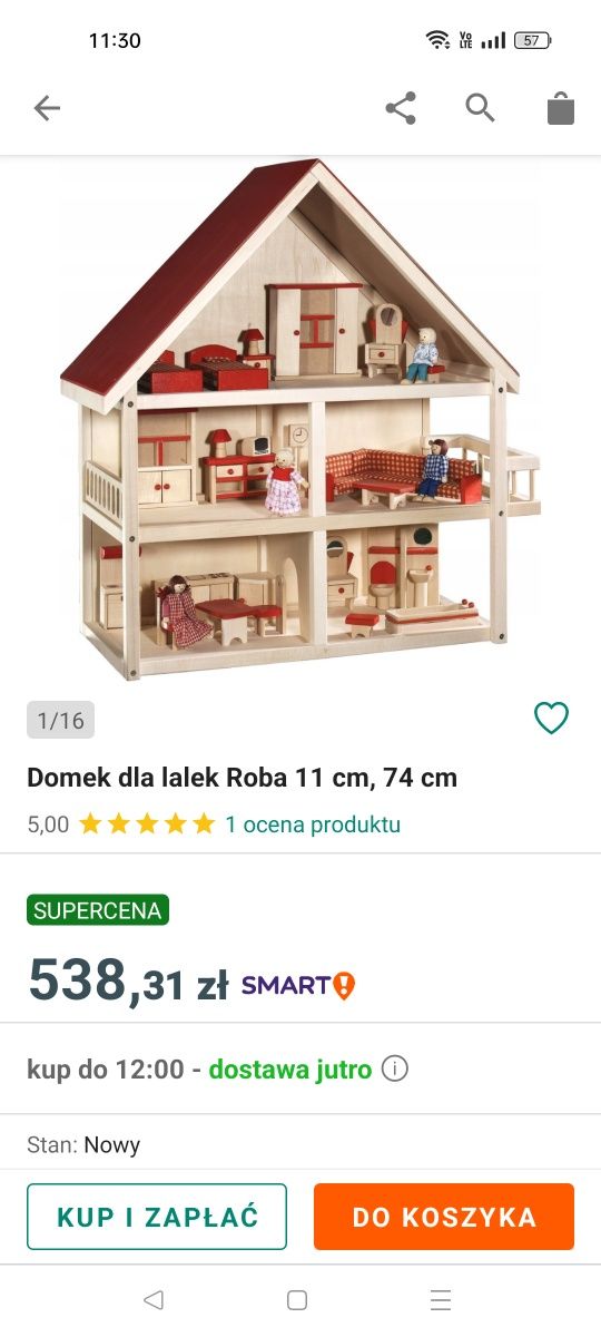 Roba domek drewniany dla lalek * laleczki i mebelki * NOWY