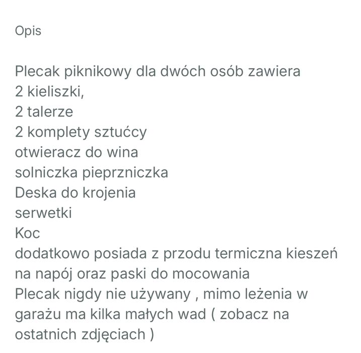Plecak , kosz piknikowy