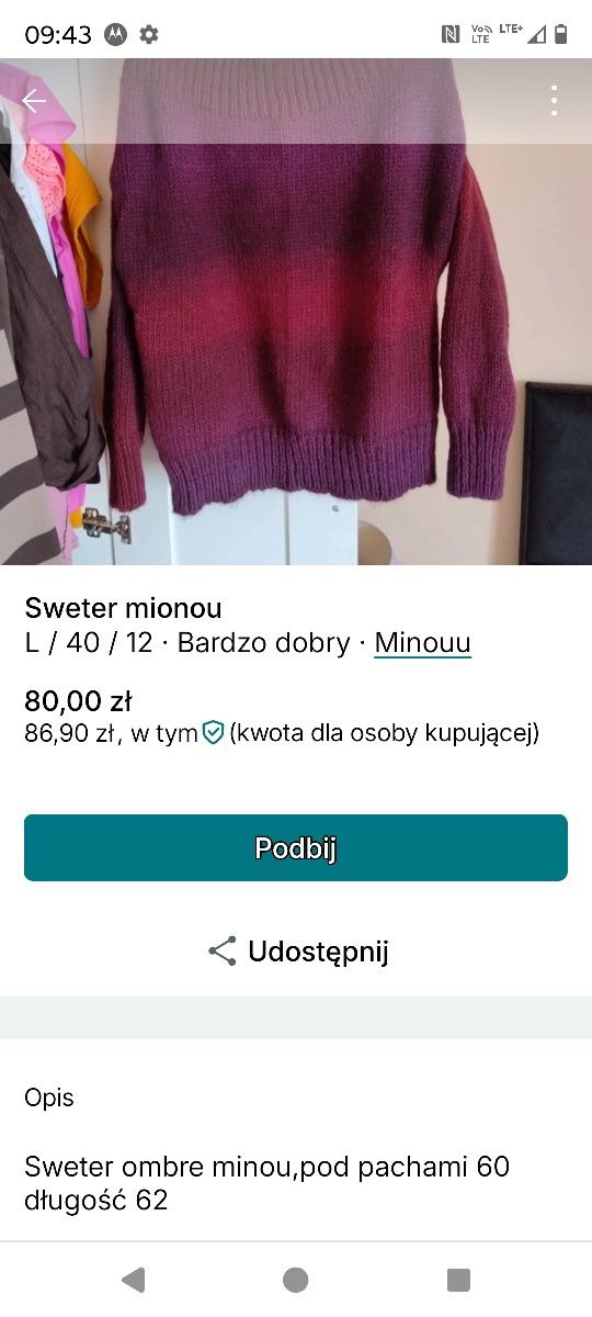 Sweterek mionou bordowy