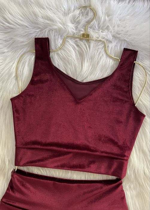 Komplet do tańca welurowy pole dance twerk exotic bordo burgund szorty