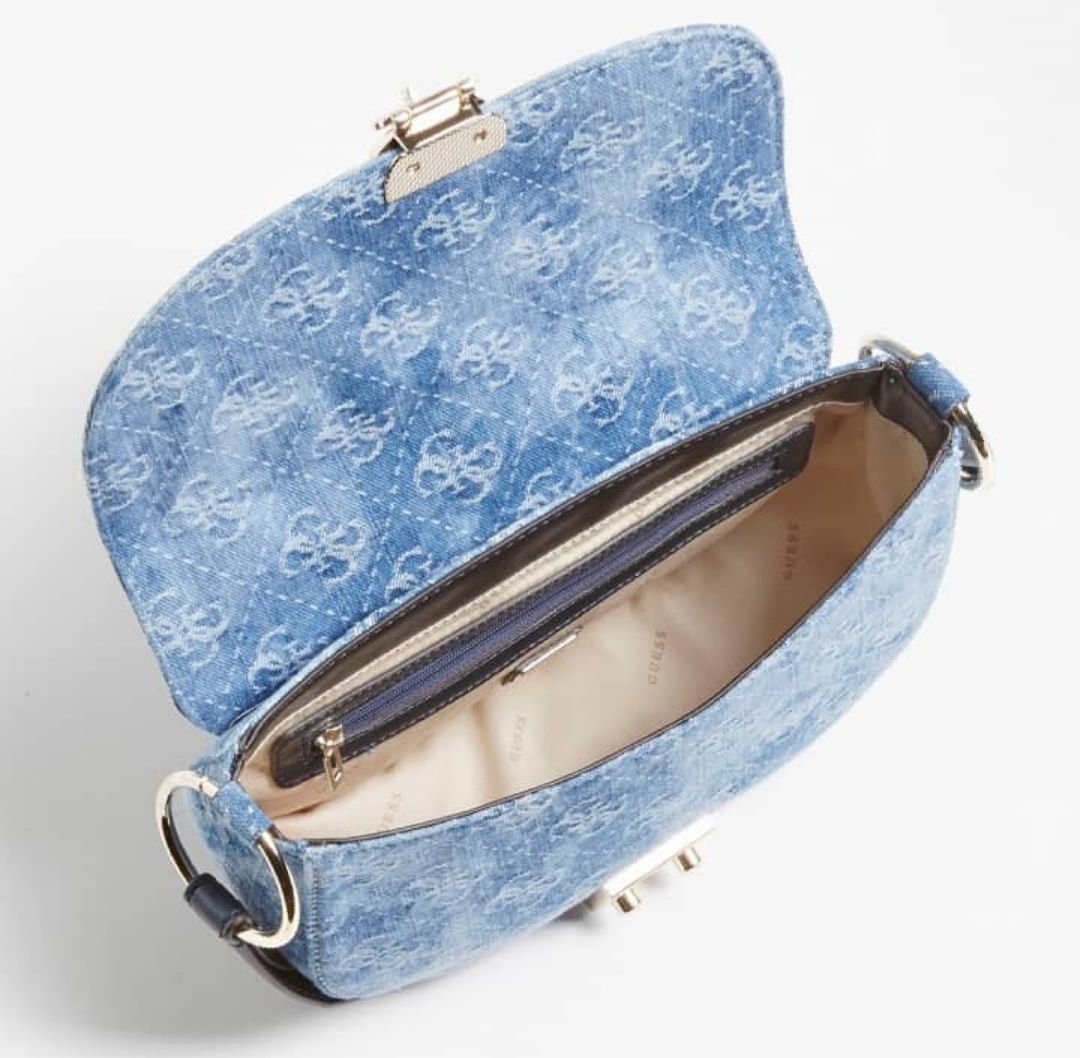 Śliczna torebeczka Guess Denim, hafty, kamienie akrylowe, monogram ory