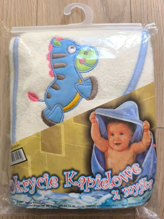 Nowy Ręcznik z kapturkiem Okrycie kąpielowe z myjką
