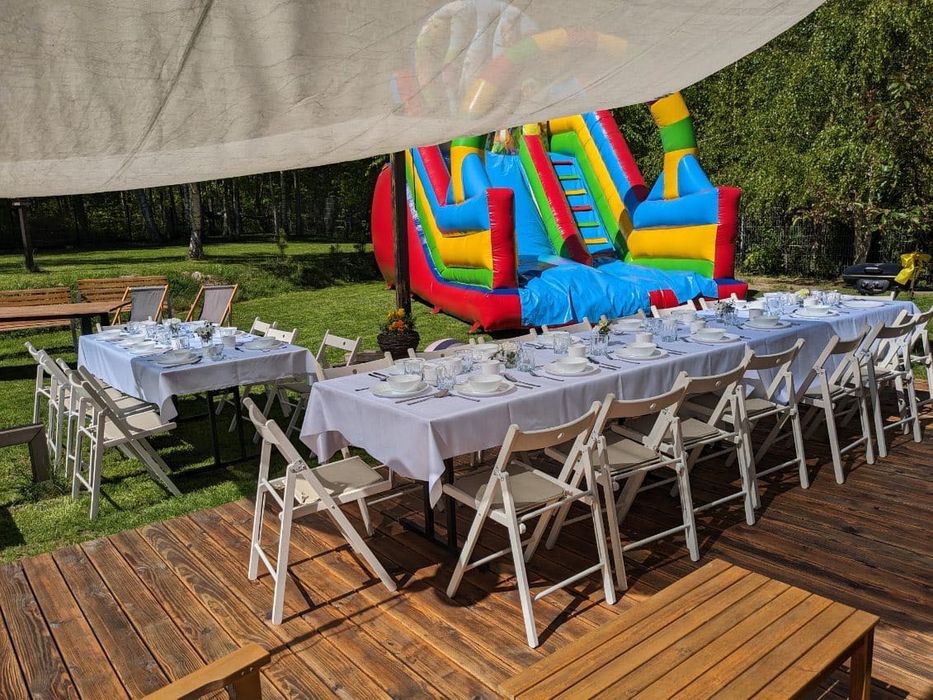 Krzesła stoły wynajem komunia urodziny namiot zastawa stołowa