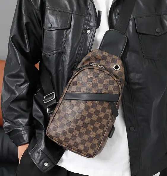 Чоловіча мужская кожаная черная коричневая сумка бананка барсетка