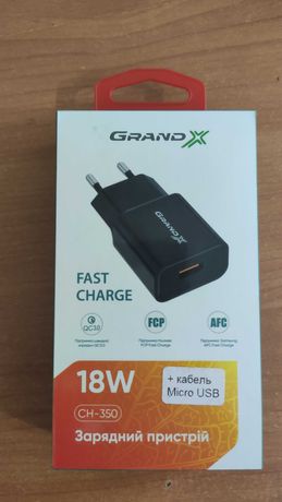 Зарядное устройство Grand-X QС3.0 (CH-350B) QuickCharge 3.0,3A +Кабель